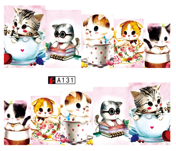 A127-132 Plaid And Cat Water Nail Sticker
