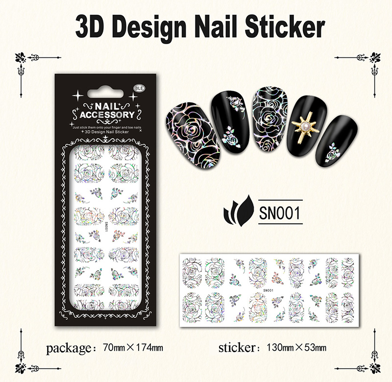 SN001-012 Laser Silver Nail Sticker