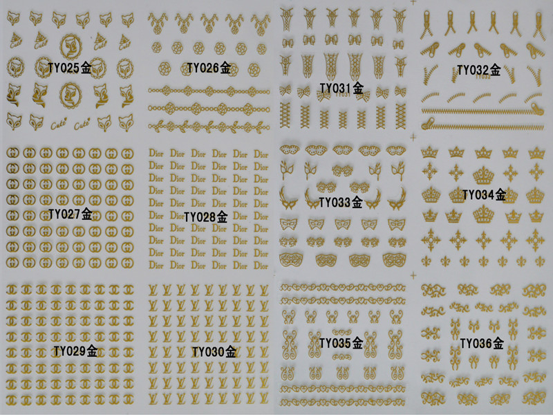 TY025-036 3D Gold Brand Logo Nail Art Sticker 