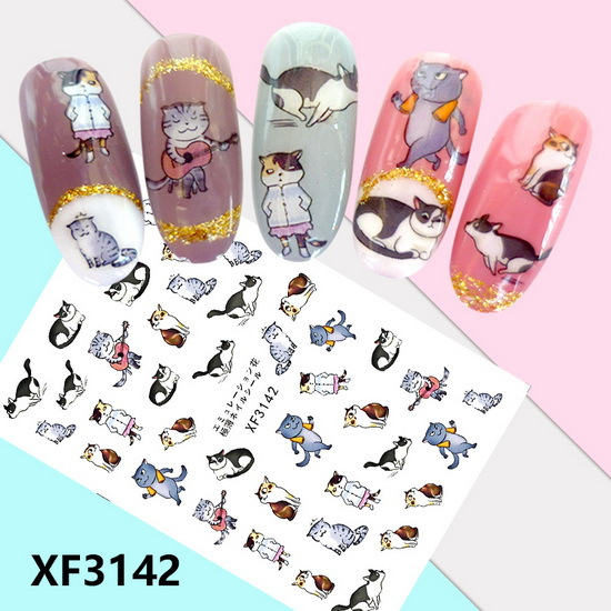 XF3142 3D Self Adhesive Cat Nail Sticker 