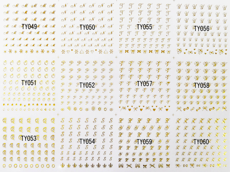 TY049-060 3D Gold Letter Nail Art Sticker 