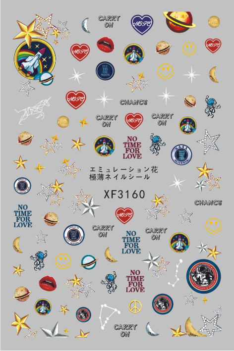 XF3160 3D Self Adhesive Planet Nail Sticker 