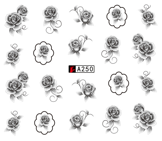 A247-252 Black Flower Water Nail Sticker