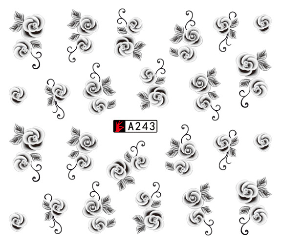 A241-246 Black Flower Water Nail Sticker