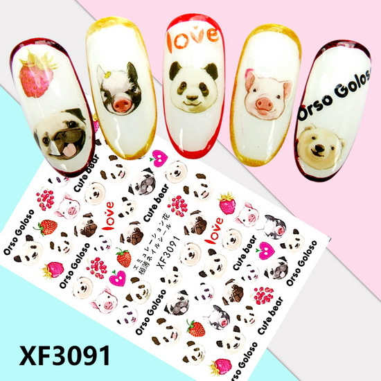 XF3091 3D Self Adhesive Bear Nail Sticker 