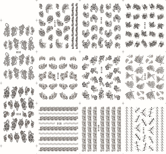 D133-143 Black Water Nail Sticker