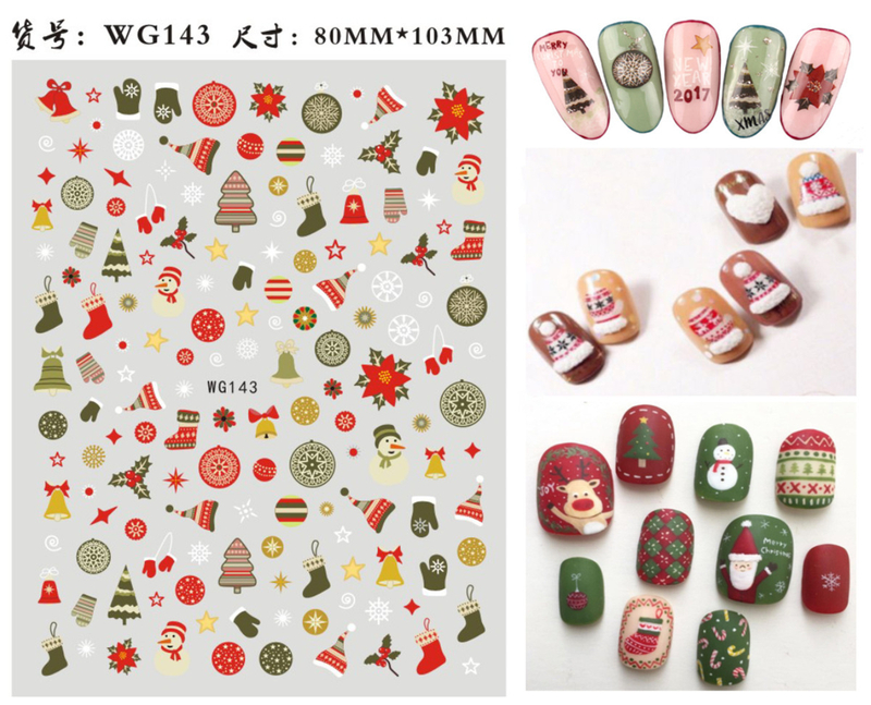WG141-160 Cartoon Flower Christmas Nail Sticker