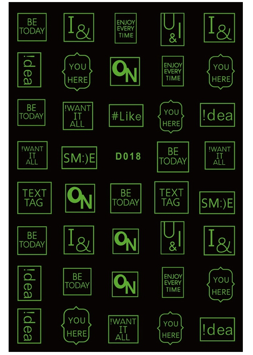 D018 Glow In Night Brand Logo 3D Nail Art Sticker