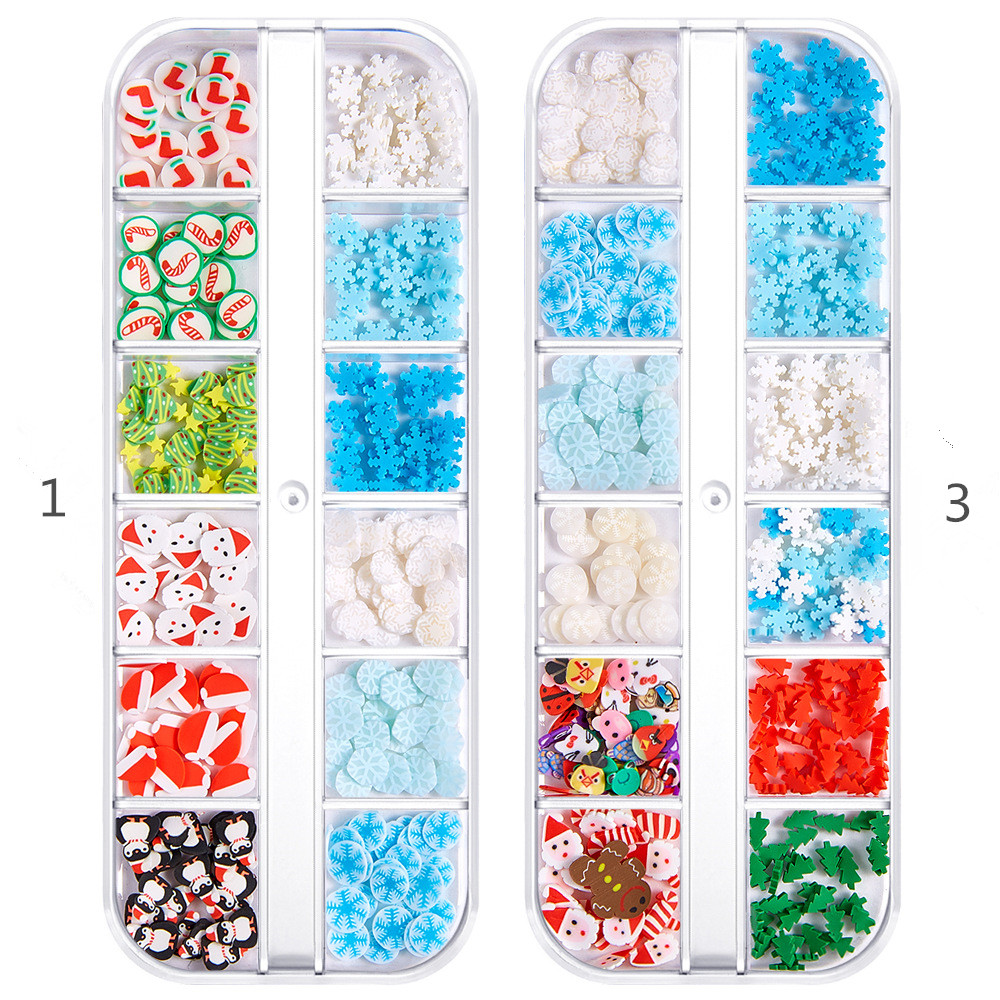12 Grid/box Christmas Mixed Polymer Clay Nail DIY Decoration