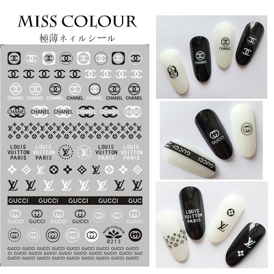 R213 Chenal Cucci LV Black & white color Brand Logo 3D Nail Art Sticker