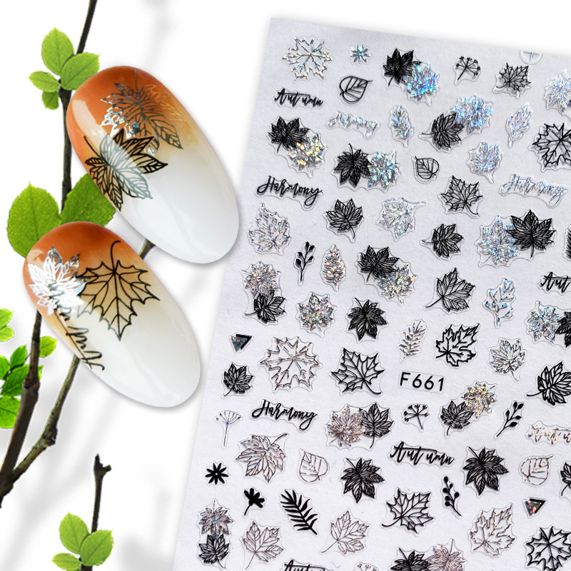 F654-F661 Silver And Black Color Summer 3D Nail Sticker 