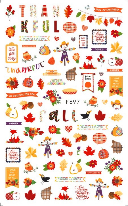 F697 Autumn Fall Season Self-adhesive Nail Art Sticker
