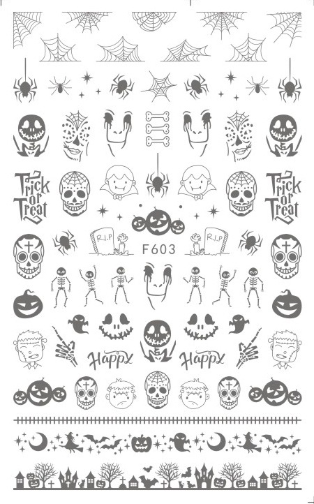 F603 The Hallowmas 3D Self Adhesive Nail Art Sticker Gold Silver 2 colors available