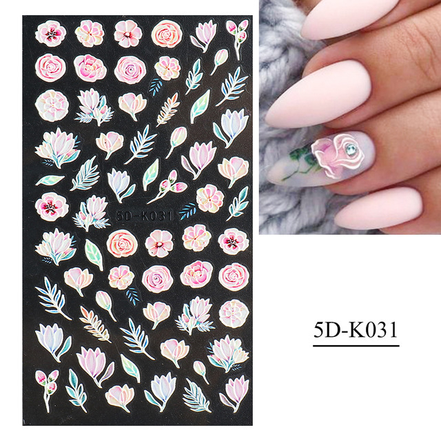 5D Embossed Spring Flower Butterfly Leaf Nail sticker