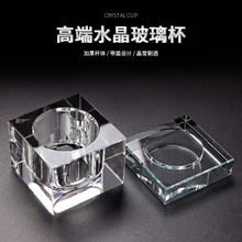 High Quality Square Crystal Cup Glass Nail Dappen Dish Pen Wash Cup With Lid