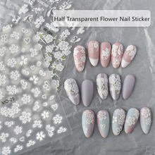 White Half Transparent Embossed Flower Nail Sticker Decoration