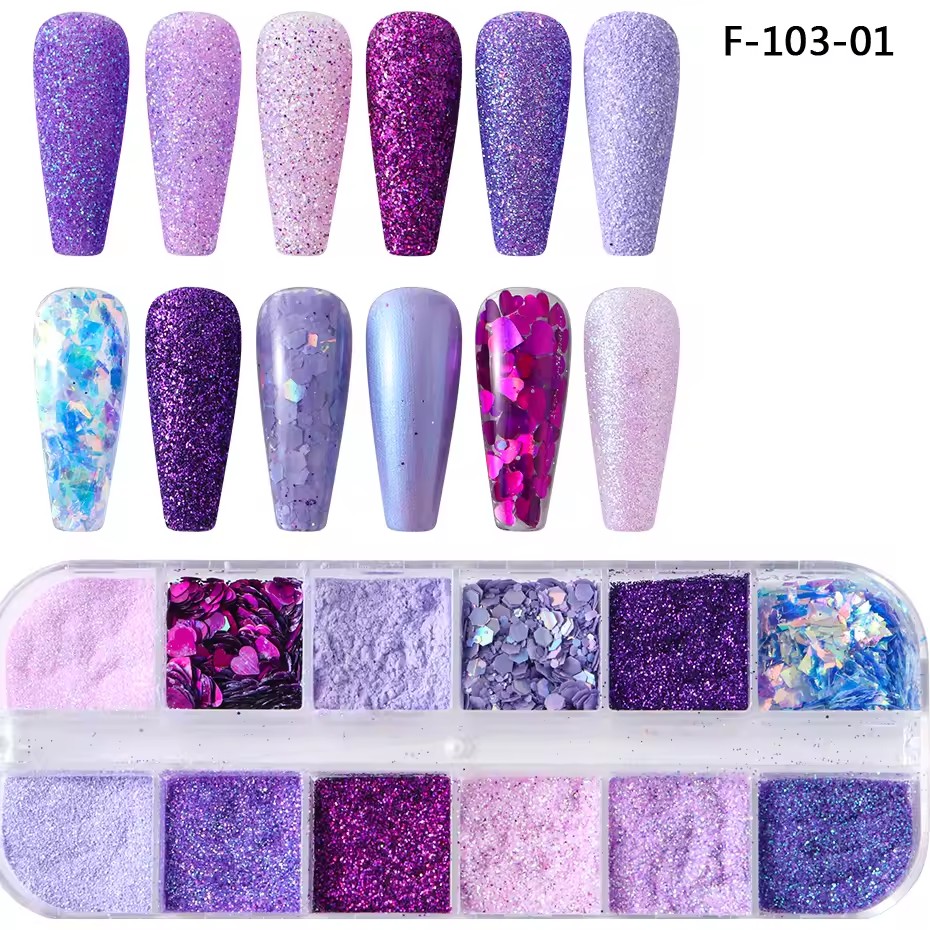 Purple Pink Nail Powder Iridescent Sugar Magic Mirror Glitter Flakes Nail Art Decorations