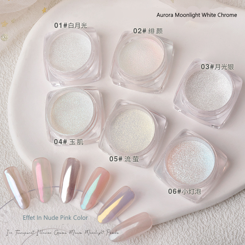 Aurora Moonlight Fairy Nail White Chrome powder
