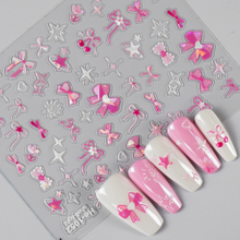5D Realistic Pink Blue Bow Nail Sticker
