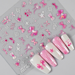 5D Realistic Pink Blue Bow Nail Sticker