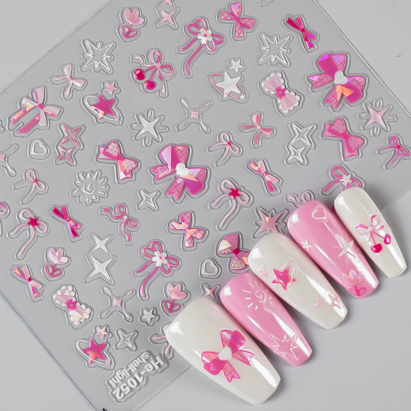 5D Realistic Pink Blue Bow Nail Sticker