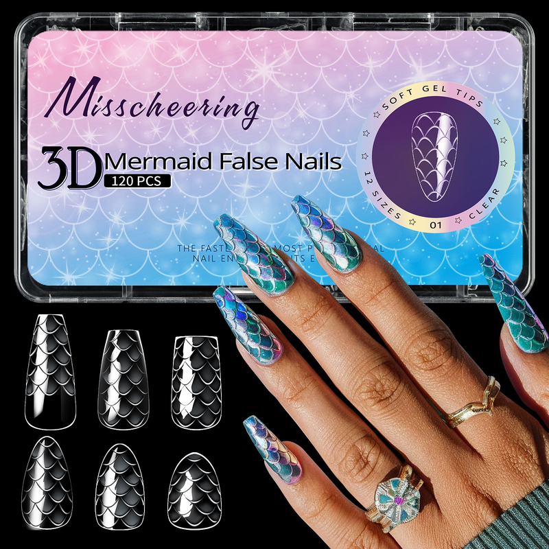 120pcs/box Mermaid 3D False Nail Tips