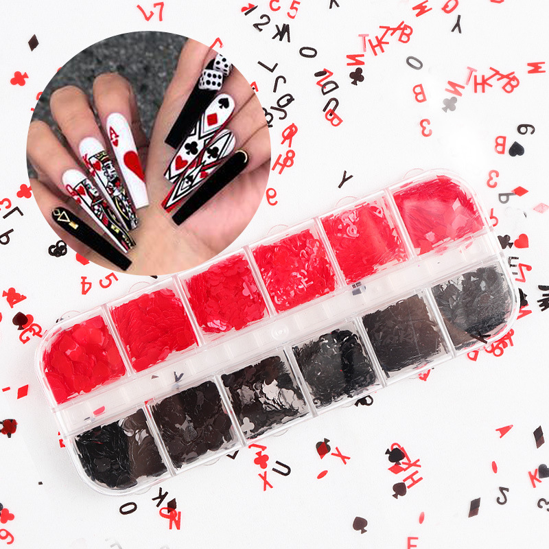 Nail Art Poker Sequin Letter Design Nail Sequin