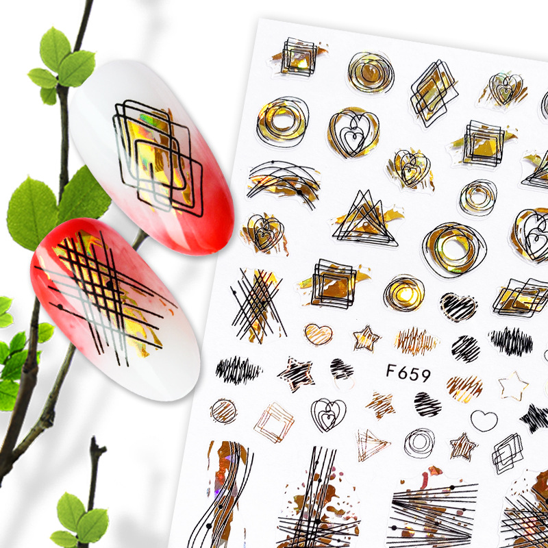 F654-F661 Gold And Black Color Summer 3D Nail Sticker 