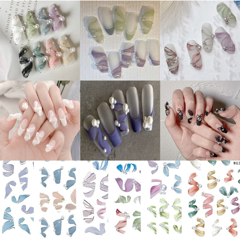 WG334-345 Popular Heart Ballet Streamer Nail Sticker