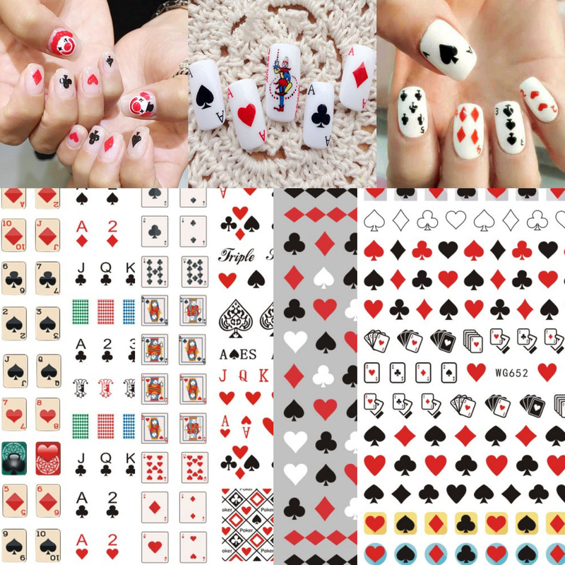 WG648-655 Poker Design Self-adhesive Nail Sticker
