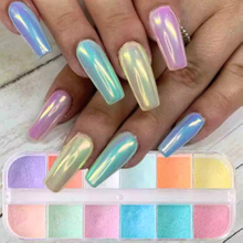 12 Color Pearl Nail Powder Glitter Dust Aurora Solid Mirror Holographic Chrome Nail Powder 