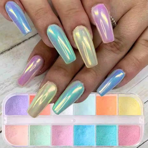 12 Color Pearl Nail Powder Glitter Dust Aurora Solid Mirror Holographic Chrome Nail Powder 