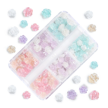 6-grid Carved Rose Nail Decoration Resin Artificial Camellia Pearlescent Nail Accessories