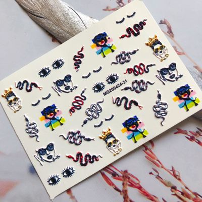  Snake Motif Emboss 6D Nail Sticker with Good Quality 