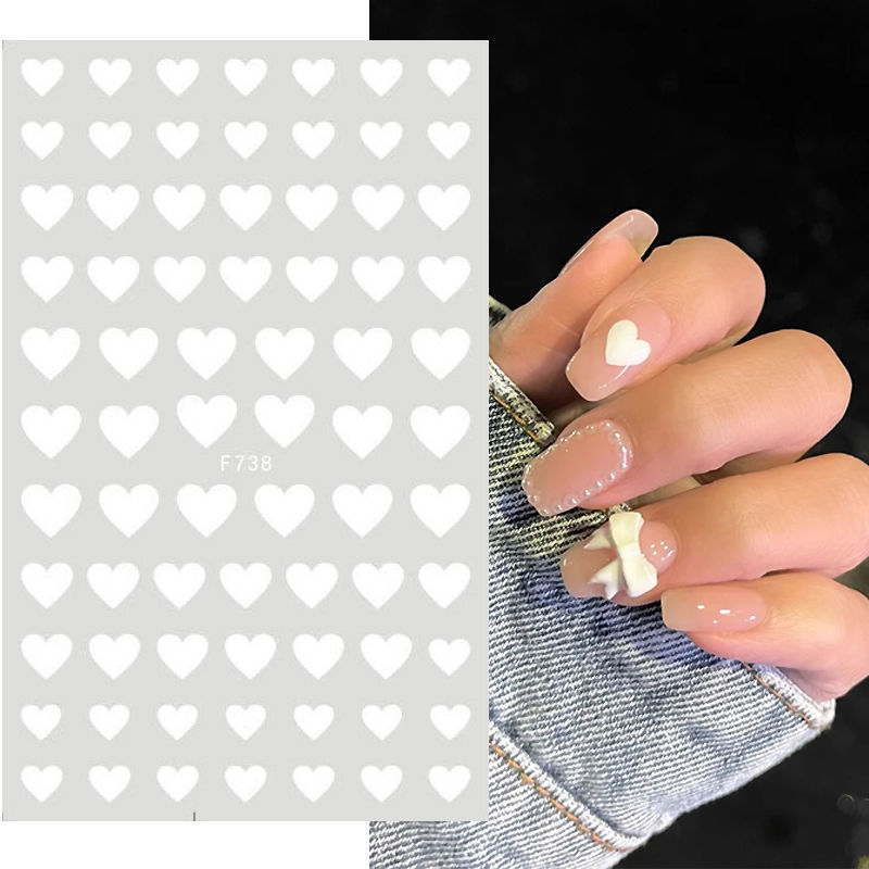 F738 Heart White Self-adhesive Nail Sticker 2021 New