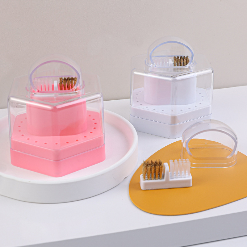 24 holes Multifunctional Nail Drill Bit Storage Box Nail Drill bit Cleaning Tool