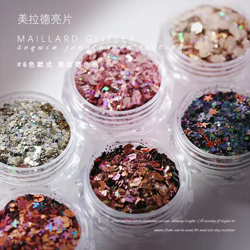 Maillard Sparkly Mixed Nail Sequins UV Gel Acrylic Holographic Glitter Flakes Manicure Tool