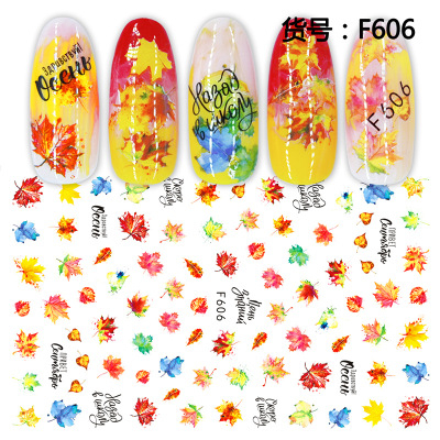 F204 F606 F607 Autumn The Fall Maple Leaf LeavesNail Sticker