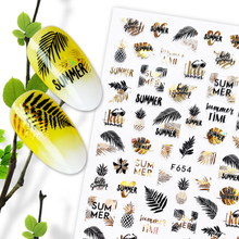F654-F661 Gold And Black Color Summer 3D Nail Sticker 