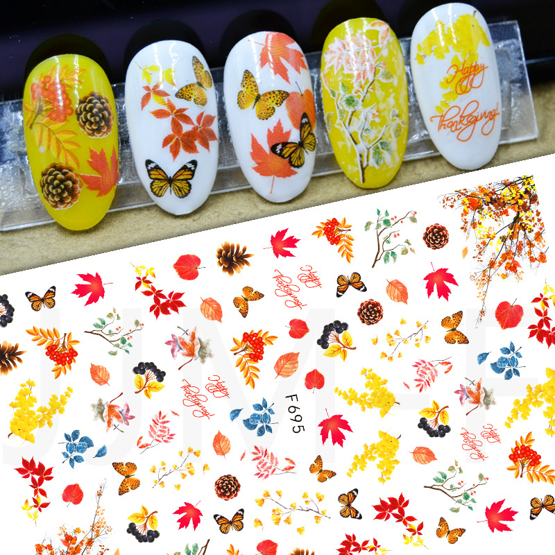 F695 Maple Leaf Pinecone Butterfly Self-adhesive Nail Art Sticker