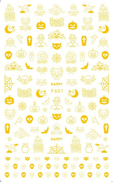 F601 The Hallowmas 3D Self Adhesive Nail Art Sticker Gold Silver 2 Colors Available