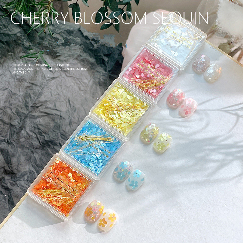 Nail Cherry Blossom Glod Caviar Gold Line Nail Glitter Sequin Nail Decoration