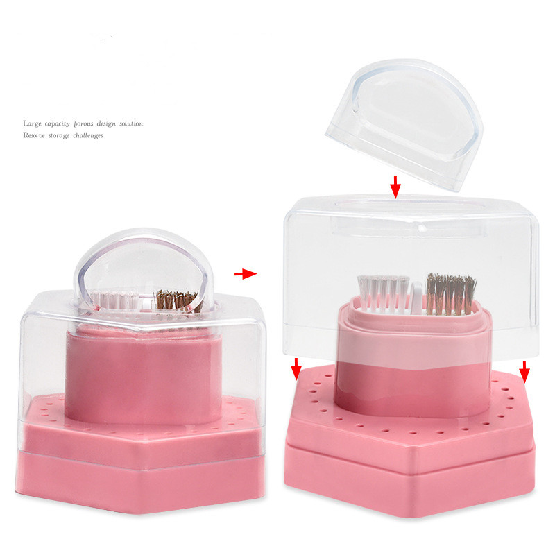 24 holes Multifunctional Nail Drill Bit Storage Box Nail Drill bit Cleaning Tool