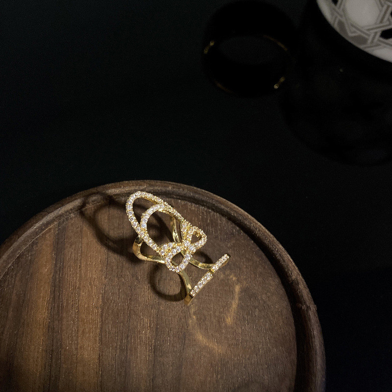 Bow Design Nail Ring With Rhinestone