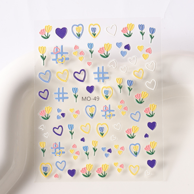 Candy Color Heart Embossed Nail Sticker
