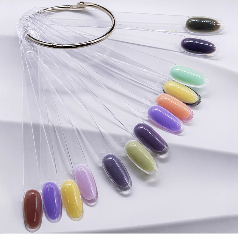 50pcs Color Card Oval Nail Tips Display Clear Color False Nail Tip for Gel Polish Practice Nail Art Tool Fan Shaped Palette