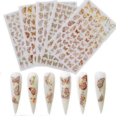 2020 New Holographic Gold And Holographic Silver 3D Butterfly Nail Art Sticker 