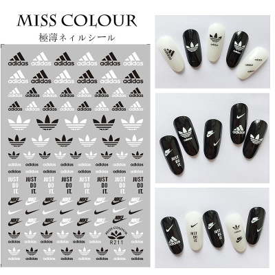 R211 Adidas Black & white color Brand Logo 3D Nail Art Sticker