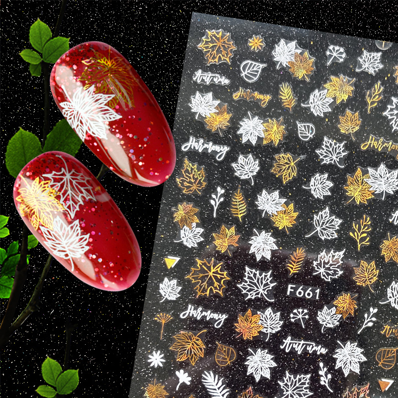 F654-F661 Gold And White Color Summer 3D Nail Sticker 