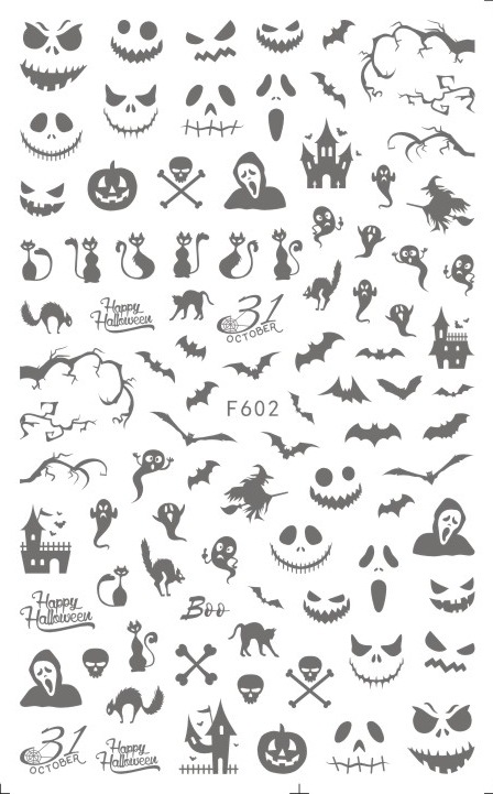 F602 The Hallowmas 3D Self Adhesive Nail Art Sticker Gold Silver 2 colors available